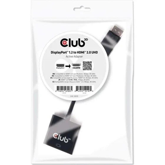 Club 3D DisplayPort 1.2 til HDMI 2.0 aktiv adapter, sort