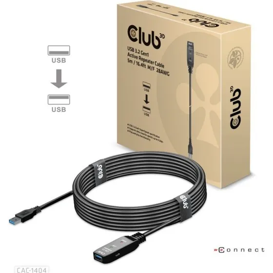 Club 3D USB 3.2 Gen1 Aktiv Forlængerkabel 5m Sort