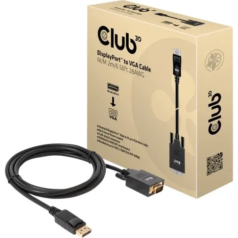 Club 3D CAC-1012 DisplayPort til VGA adapterkabel 2 m, sort