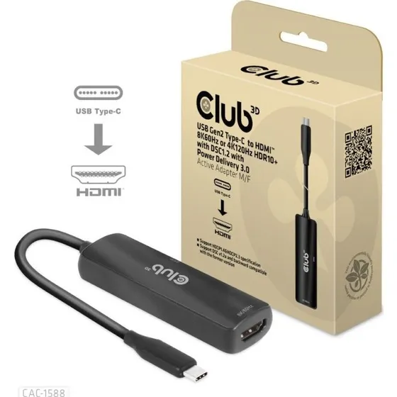 Club 3D CAC-1588 USB-C til HDMI 8K60Hz/4K120Hz med 100W PD