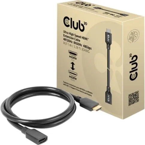 Club 3D CAC-1322 HDMI 2.1 1 m forlængerkabel, sort