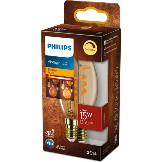 Philips LED Classic Spiral Filament 15W E14 guld dæmpbar