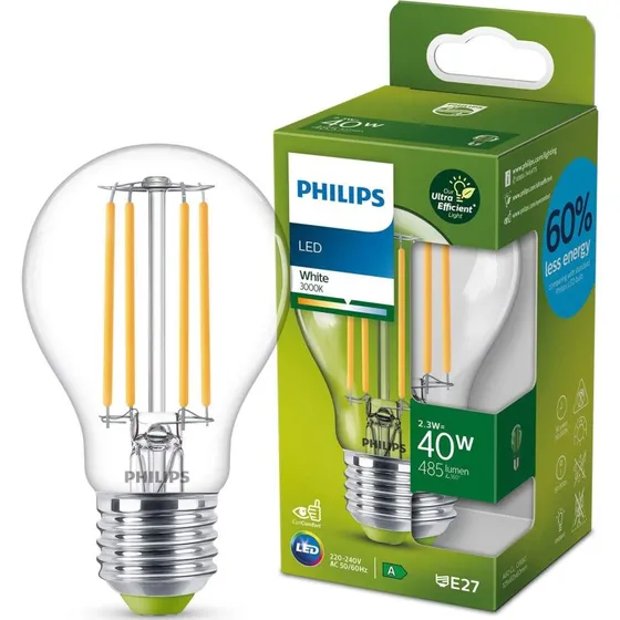Philips LED E27 2,3W 3000K 485lm Klar