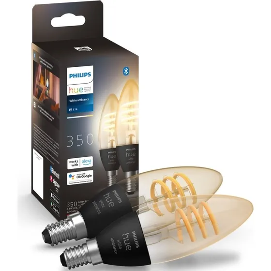 Philips Hue White Ambiance Filament E14 Kron 350 lm 2-pack