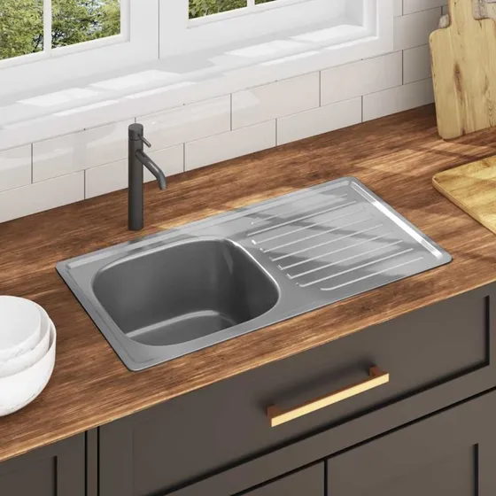 vidaXL Køkkenvask med Strainer og Vandlås, Rustfrit Stål