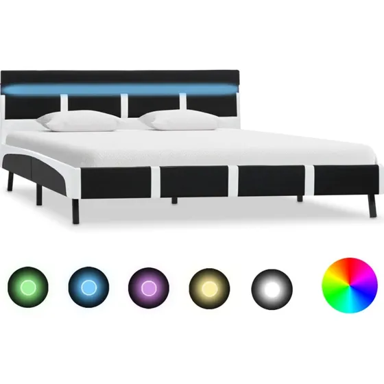 vidaXL Sengestel med LED 160x200 cm kunstlæder sort