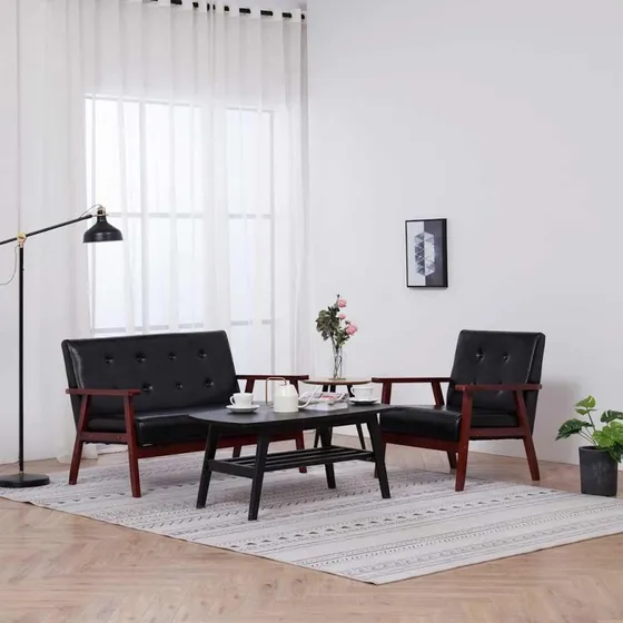 vidaXL 2-delers sofasæt kunstlæder sort