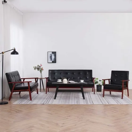 vidaXL 3-delers sofasæt kunstlæder sort