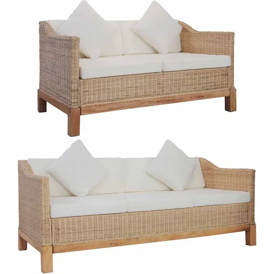 vidaXL 2-delet rattan sofasæt med naturlig farve