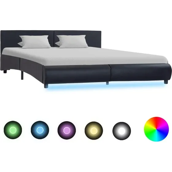 vidaXL Sengestel med LED 180x200 cm sort kunstlæder