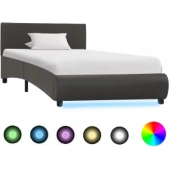 vidaXL Sengestel med LED 100x200 cm grå kunstlæder