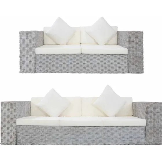 vidaXL 2-delet sofasæt med hynder i naturlig rattan grå