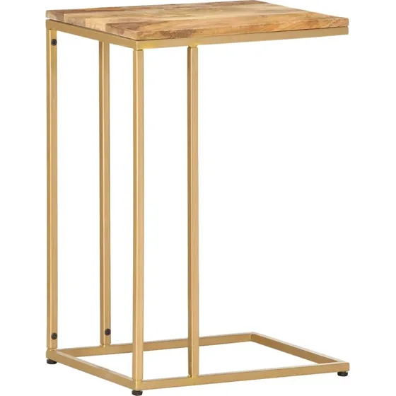 vidaXL Sidebord 35x45x65 cm massivt mangotræ, lys træfarve med guldfarvet stål