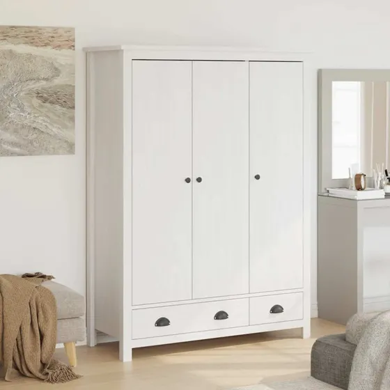 vidaXL Klædeskab Hill 127x50x170 cm, massivt fyrretræ, hvid