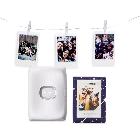 Fuji Instax Mini Link 2 med LED-lyskæde – Lerhvid