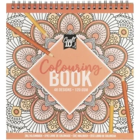 Malebog Mandala 21x20 cm, 24 sider, 120 g, Oransje - Craft ID