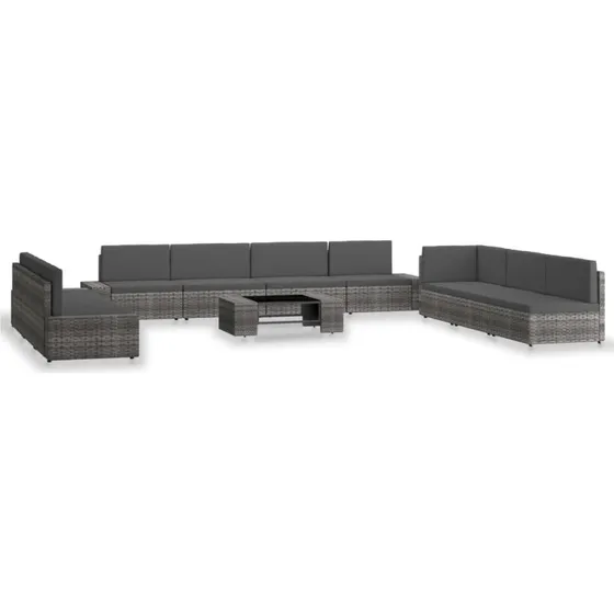 vidaXL 10-del 10 dele polyrattan grå loungesæt