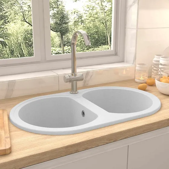vidaXL Køkkenvask Hvid 78 x 47 x 20,5 cm Granit