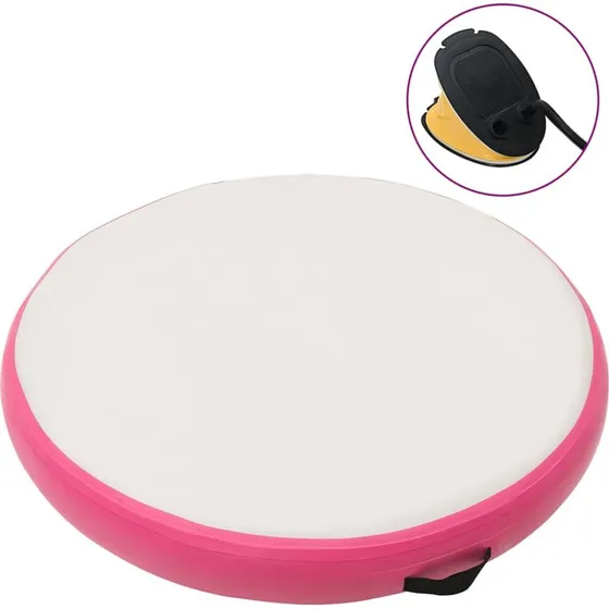 vidaXL oppustelig gymnastikmåtte 100x100x20 cm lyserød med pumpe
