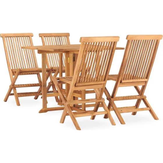 vidaXL 5-delers foldbare spisebordssæt i massivt teaktræ, 90x90x75 cm