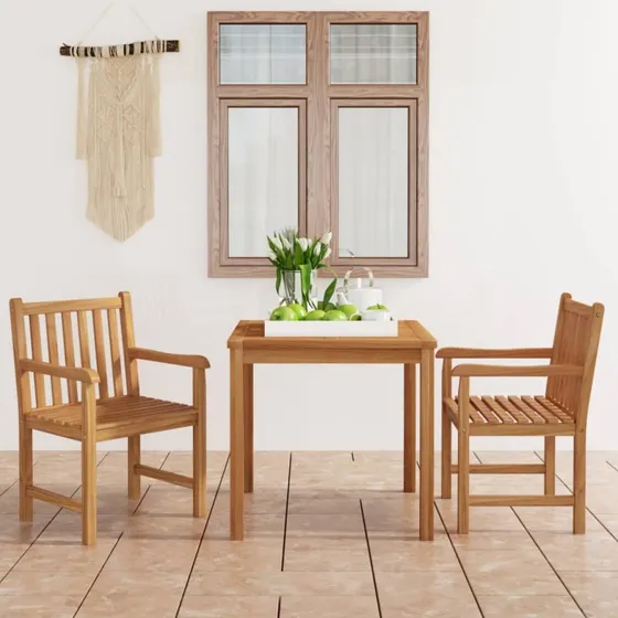 vidaXL Havespisesæt 3 dele 80x80 cm massivt teaktræ