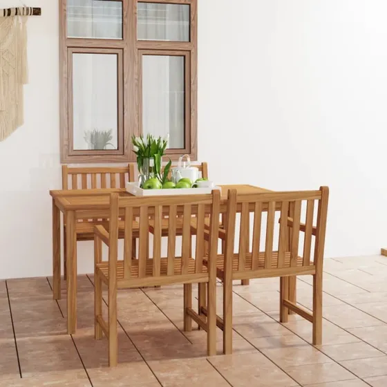 vidaXL 5-delt havespisesæt 150x90 cm massivt teaktræ