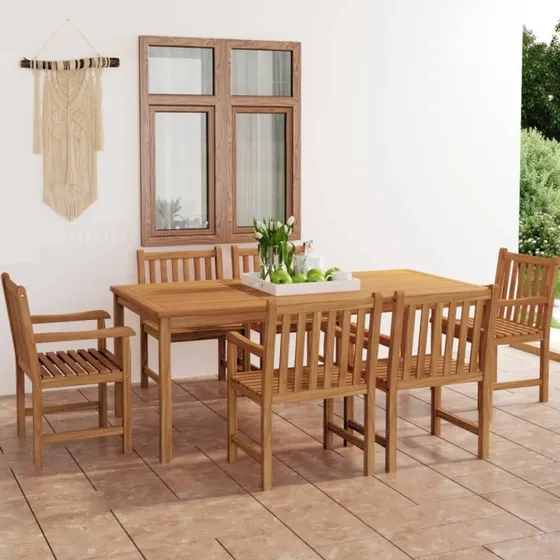 vidaXL 7-delt havespisesæt 200x100 cm massivt teaktræ