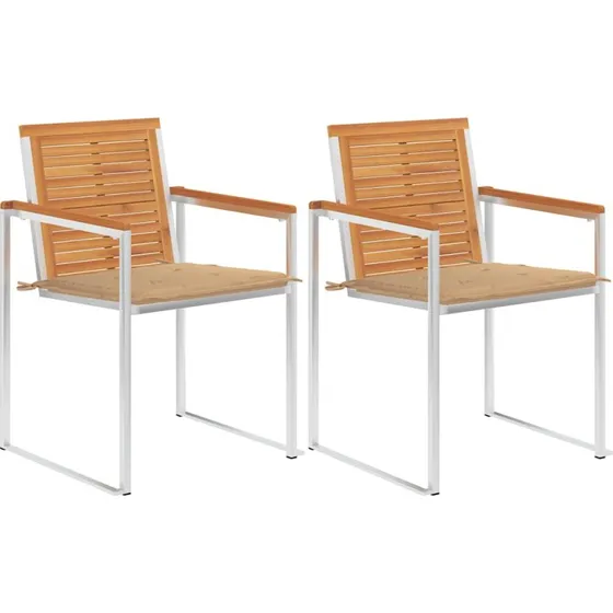 vidaXL Havestole med Hynder 2 stk. Akacietræ & Stål, Beige