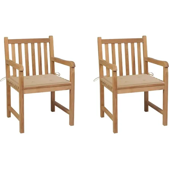 vidaXL Havestole 2 stk. med beige hynder, massivt teaktræ