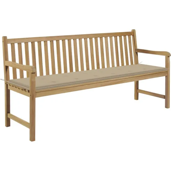 vidaXL Havebænk 175 cm med beige hynde, massivt teaktræ