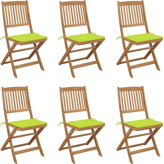 vidaXL foldbare havestole 6 stk. med hynder, massivt akacietræ