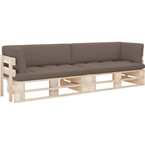vidaXL 2-personers pallesofa med hynder, imprægneret fyrretræ, gråbrun