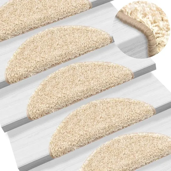 vidaXL trappemåtter 10 stk. 56x17x3 cm cremefarve