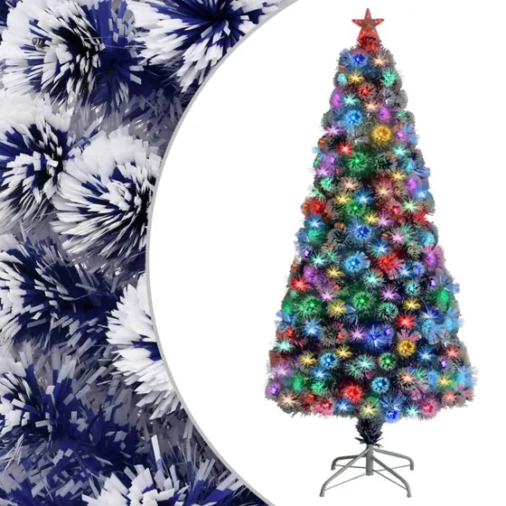 vidaXL Kunstigt Juletræ 150 cm Fiberoptisk Hvid og Blå