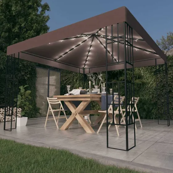 vidaXL pavillon med LED-lyskæder 3x3 m gråbrun