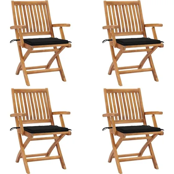 vidaXL Foldbare Havestole 4 stk. med Hynder, Massivt Teaktræ