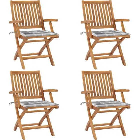 vidaXL Foldbare Havestole 4 stk. med Hynder, Massivt Teaktræ
