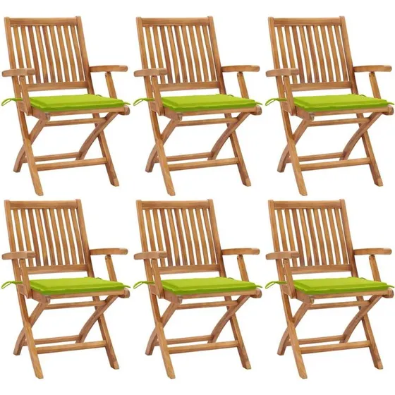 vidaXL Foldbare Havestole 6 stk. med Hynder, Massivt Teaktræ