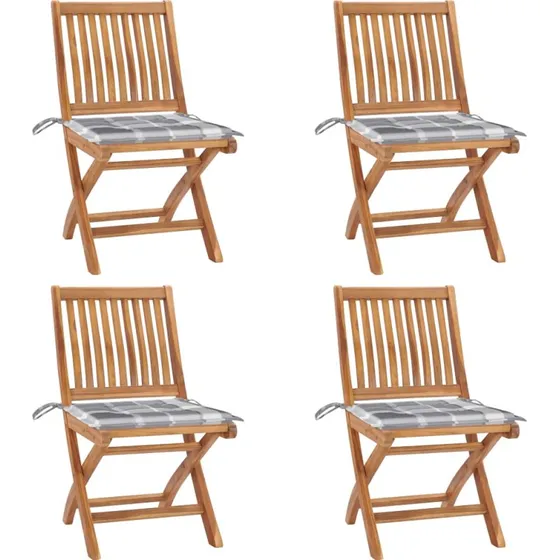 vidaXL Foldbare Havestole 4 stk. med Hynder, Massivt Teaktræ