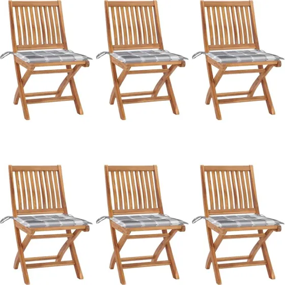 vidaXL Foldbare Havestole 6 stk. med Hynder, Massivt Teaktræ