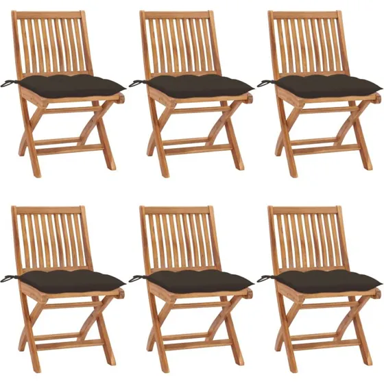 vidaXL Foldbare Havestole 6 stk. med Hynder, Massivt Teaktræ