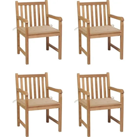 vidaXL Havestole 4 stk. med beige hynder, massivt teaktræ