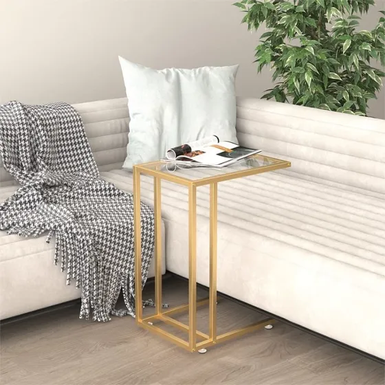 vidaXL Sidebord 50x35x65 cm Hærdet Glas Transparent & Guld