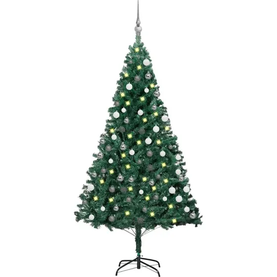 vidaXL Kunstigt juletræ 180 cm PVC grøn med lys og kuglesæt