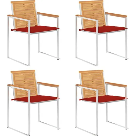 vidaXL Havestole 4 stk. med hynder, massivt teaktræ, rustfrit stål