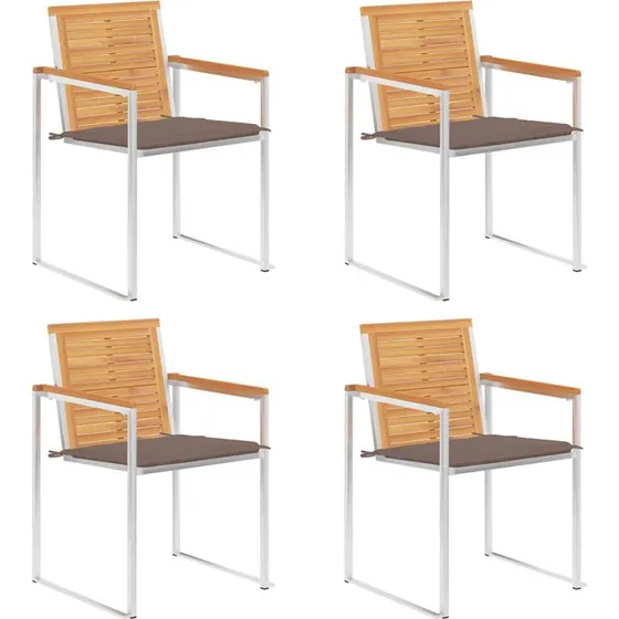 vidaXL Havestole 4 stk. med hynder, massivt teaktræ, gråbrun