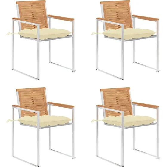 vidaXL Havestole 4 stk. med hynder, massivt teaktræ