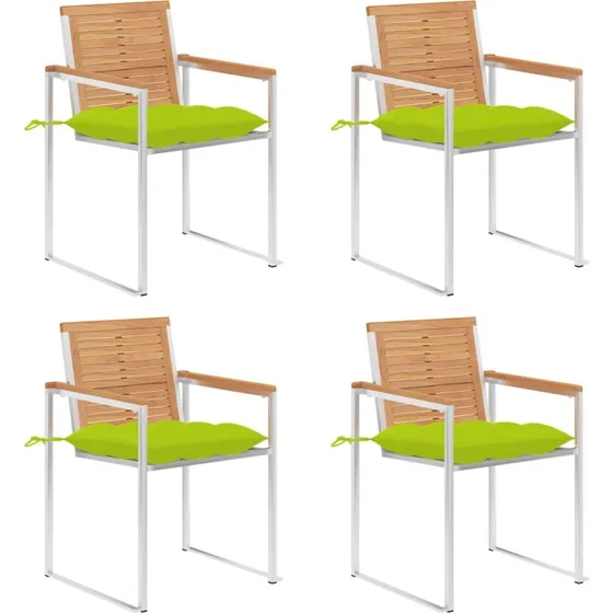 vidaXL Havestole 4 stk. med hynder, massivt teaktræ