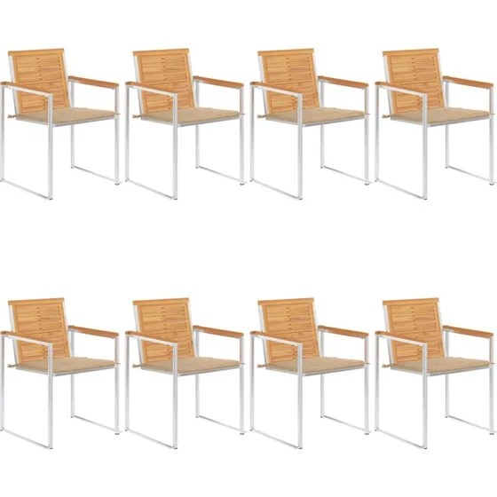 vidaXL Havestole 8 stk. med hynder, massivt teaktræ, beige