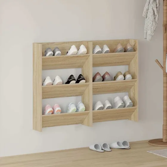 vidaXL Væghængt skoskab 2 stk. 60x18x90 cm Sonoma-eg